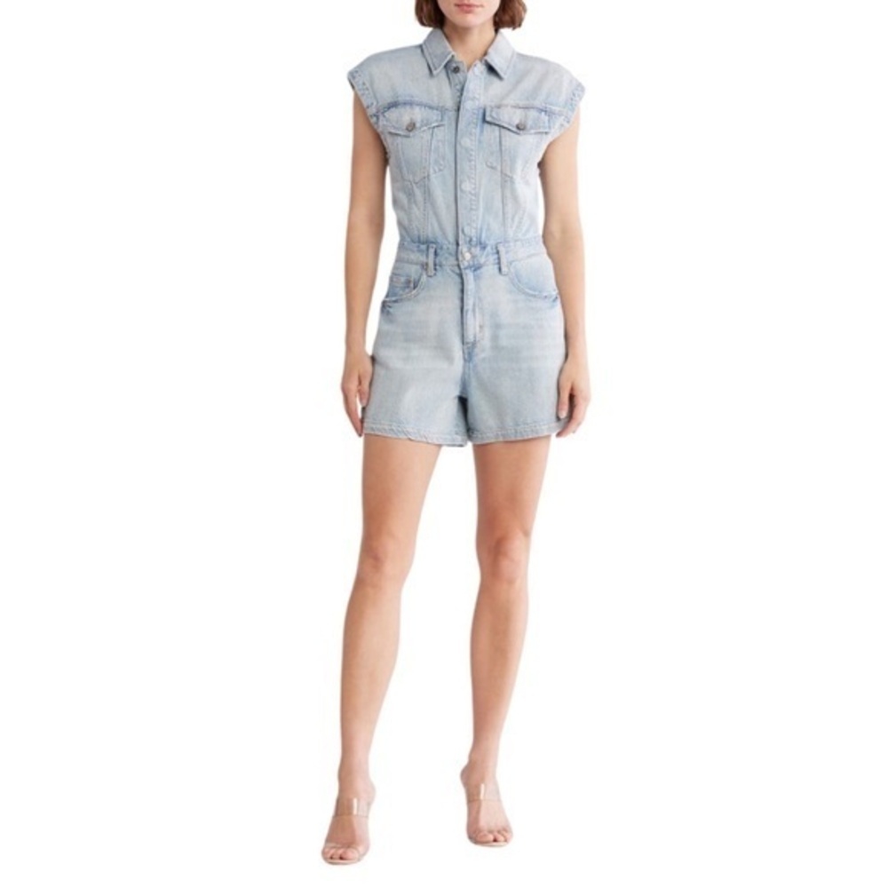 Pistola Lennox Denim Romper NWT Small Cap Sleeve Utility One Piece Shorts